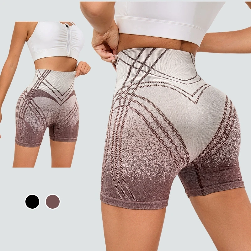 Women's Gradient Yoga Shorts High Waisted Seamless Hip Lifting Fitness Shorts Mesh Breathable Tummy Tuck Sportswear