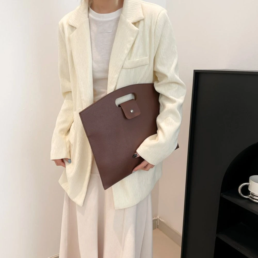 Elegant PU Office Document Tote Bag Large Capacity Laptop Bag Computer Bag Solid Color Handbag File Bag Women