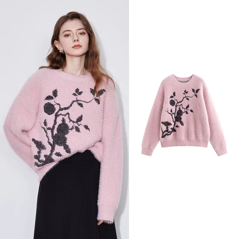 

Женский свитер, новинка 2024, осень и зима, жаккардовый мех, шерстяной вязаный пуловер, топы