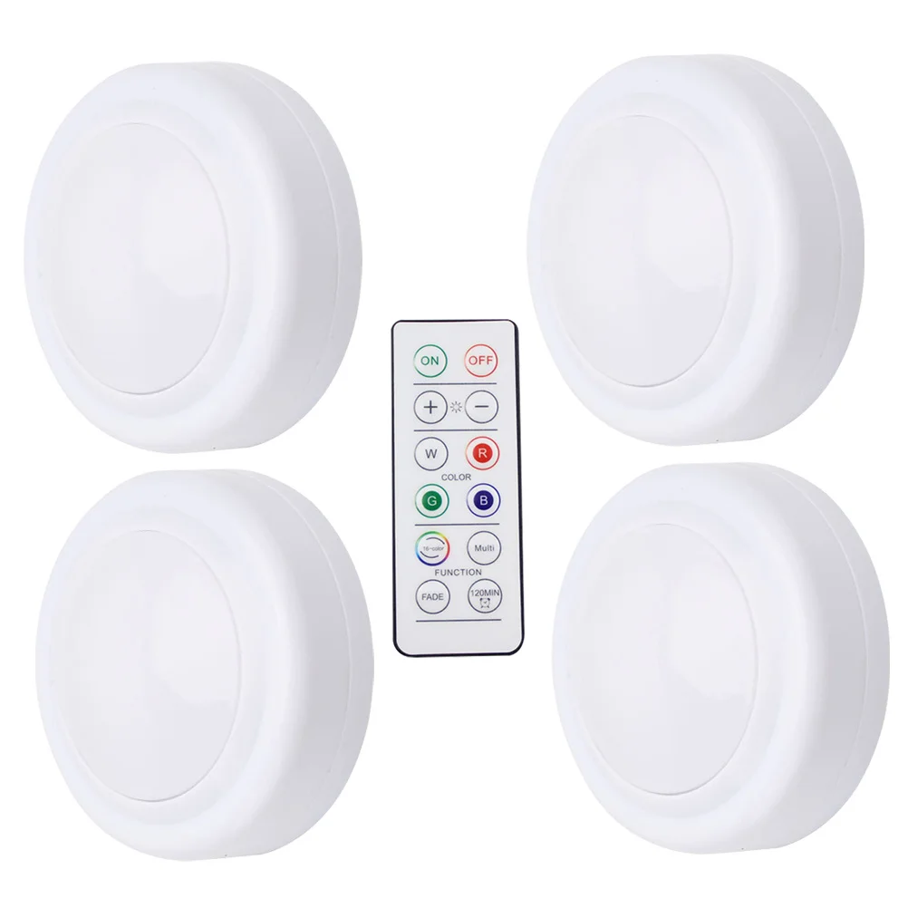 4 قطع من أضواء عفريت LED متغيرة الألوان تعمل لاسلكيًا تحت أضواء الخزانة تعمل على ضوء صغير يعمل باللمس للمطبخ #4