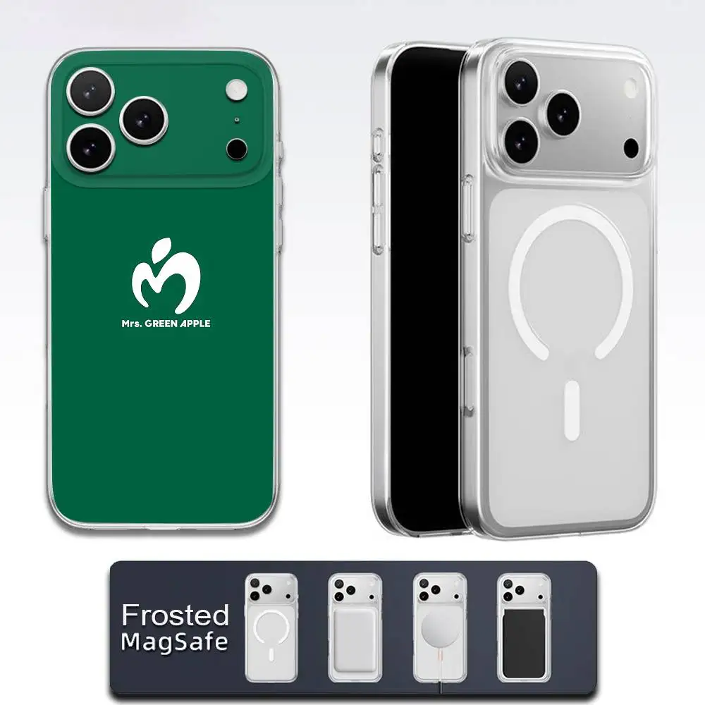 حافظة هاتف MGA M-Mrs GREEN APPLE Lilac لهاتف iPhone 17,16,15,14,13,12,11,Pro,Max,Plus,E,Air,Mini Magsafe شفافة بلوري