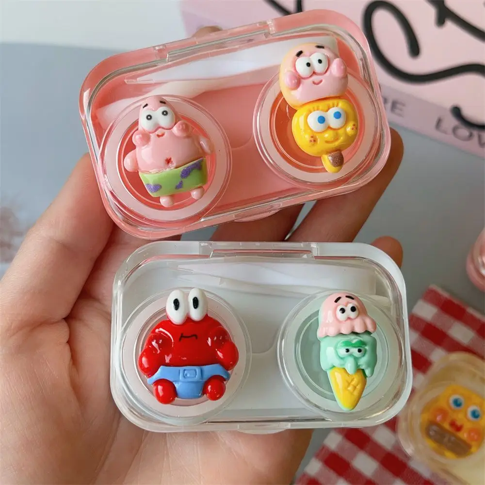 

Чехол для контактных линз SpongeBob SquarePants, универсальный портативный чехол с милым мультяшным рисунком без винтов, дорожная коробка для ухода за контактными линзами для девочки, подарок