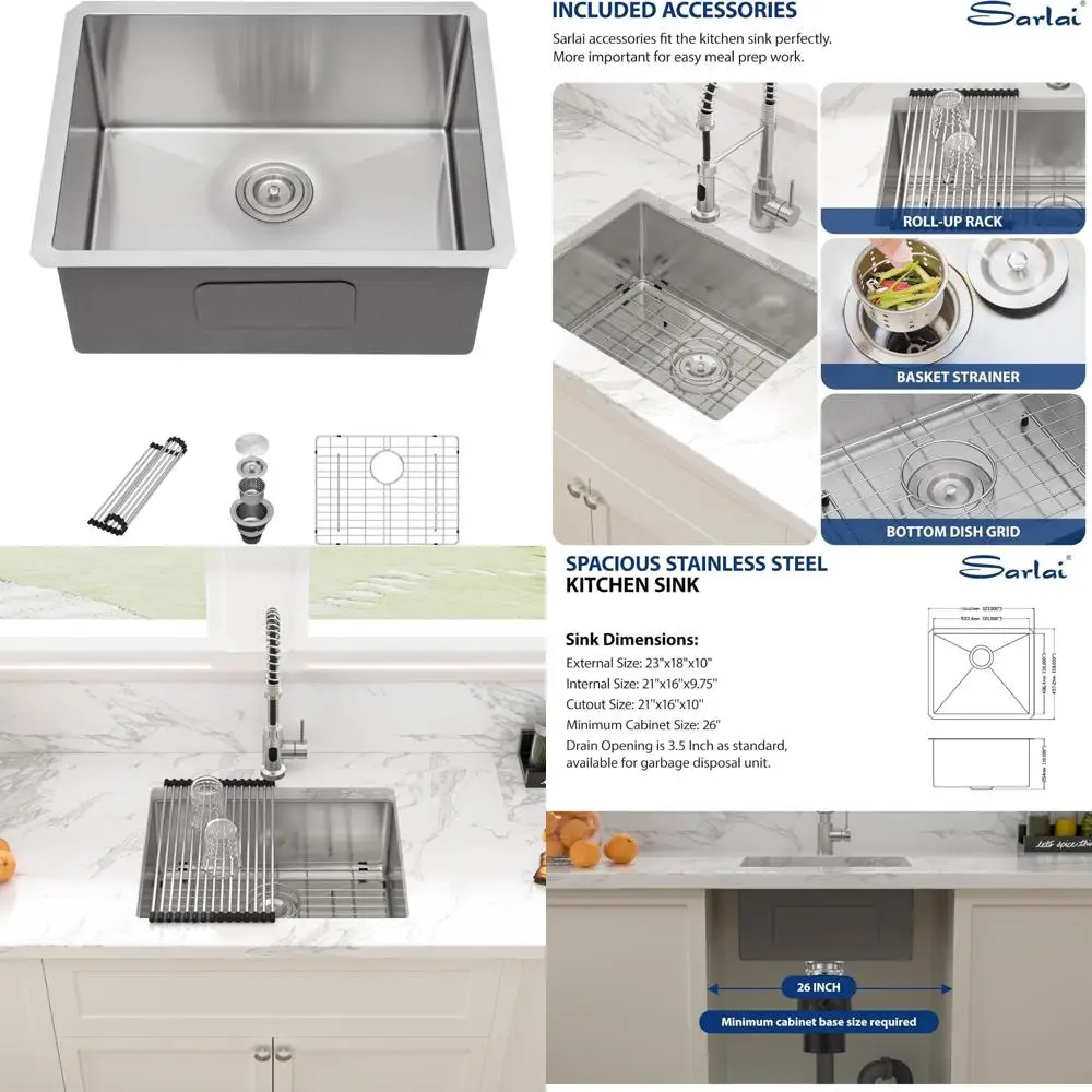 

Stainless Steel Undermount Single Bowl Kitchen Sink 23x18 RV Camper Bar Prep Sink 16 Gauge for Wet Bar Use