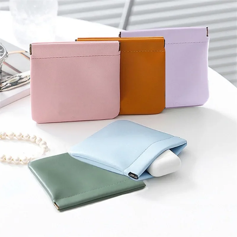 Casual Cosmetic Mini Bag Automatic Closing Mini Lipstick Bags Soft Pu Leather Solid Makeup Pouch Travel Storage Bag Female