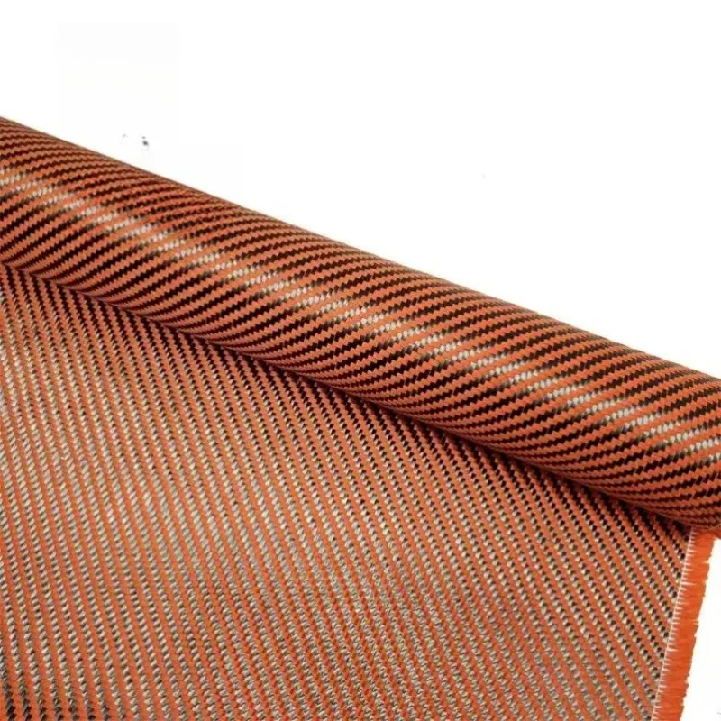 3K Carbon Fiber & 1500D Aramid Fiber Mixed Fabric, Orange Black Twill Weave, 50x100cm