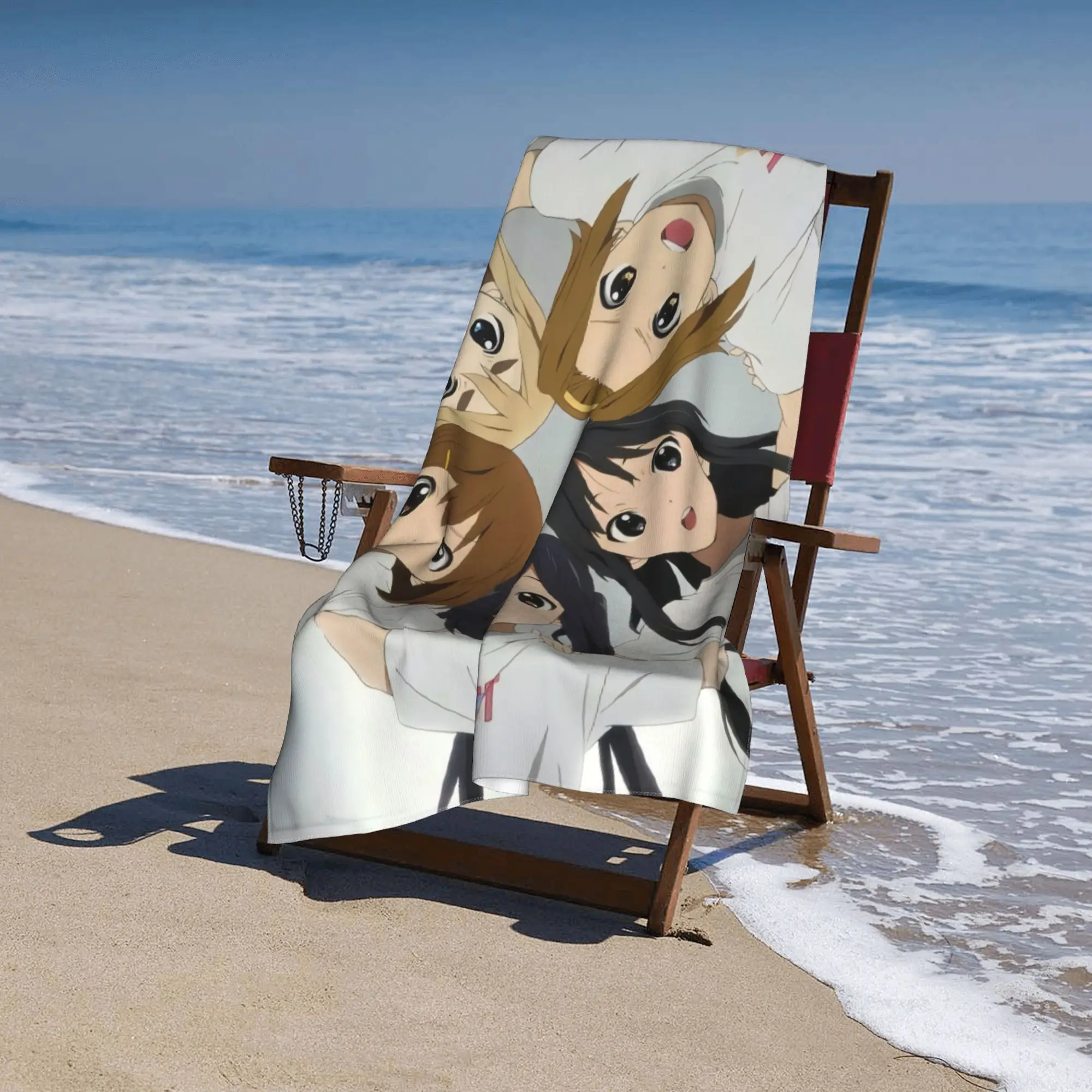 1PC K-ON Anime Beach Towel HTT Houkago Tea Time Band Girls Microfiber Quick Dry Sand‑Proof Bath Towel Beach Pool Gift for Otaku
