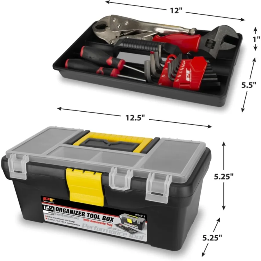Heavy Duty Plastic Organizer Tool Box for Workshops and Garages in Black 12.5Inch Storage Solution with Durable Design for Effi