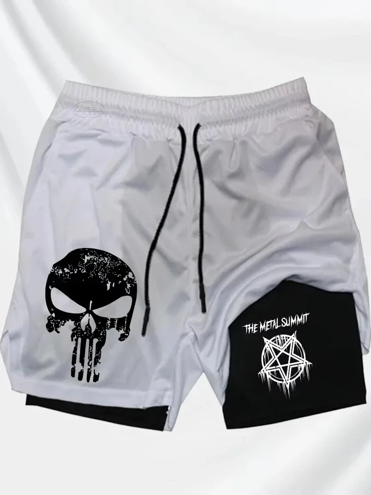 

Men's Summer 2025 ort Pants Double Layer Skull Logo Breathable Qui Dry Sport Fitn Running Casual Straight Leg Pants