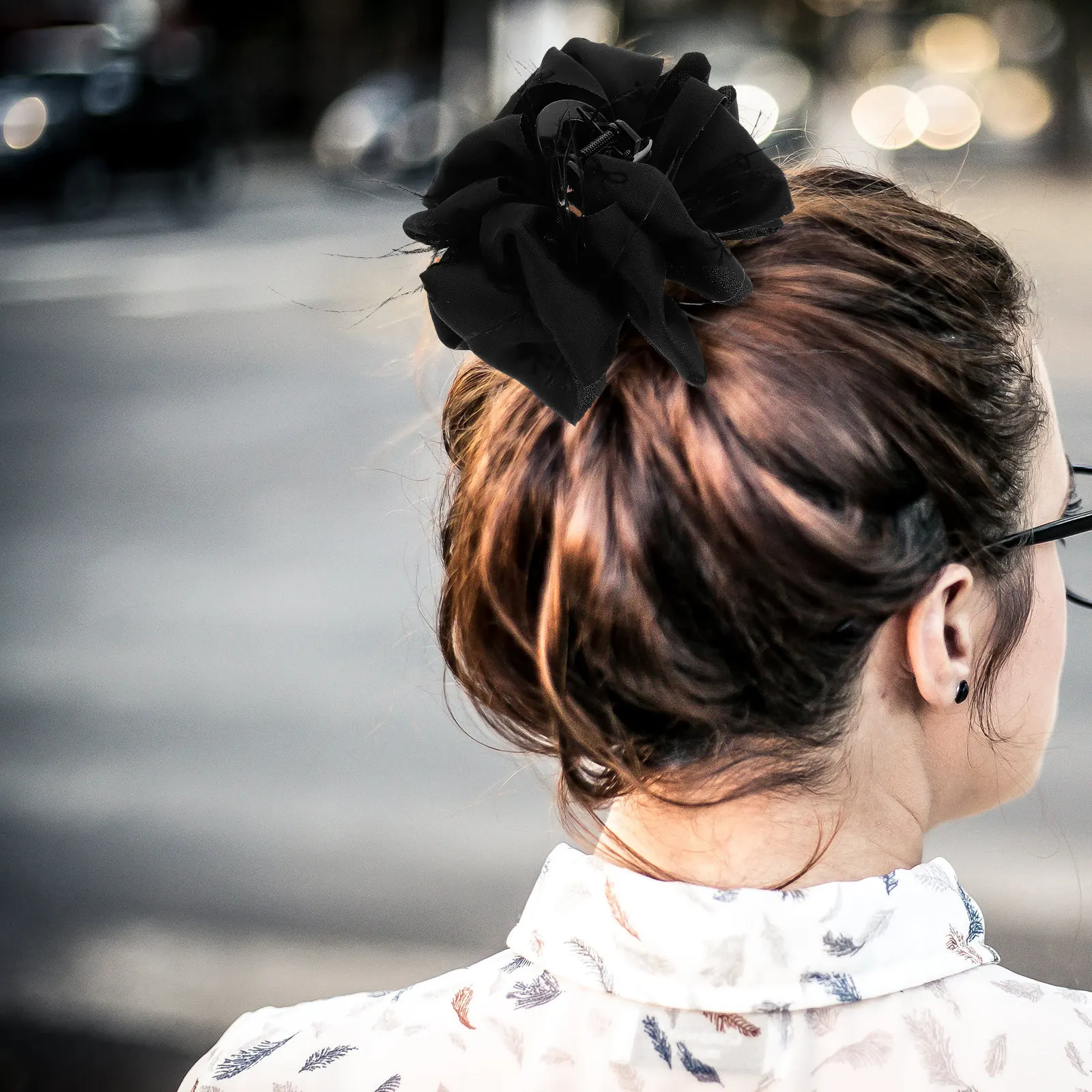 Black Plumage Bow Hair Claw Clip Large Size Secure Hold for Buns Braids Fashionable Elegant Hair Accessory for Parties Birthdays