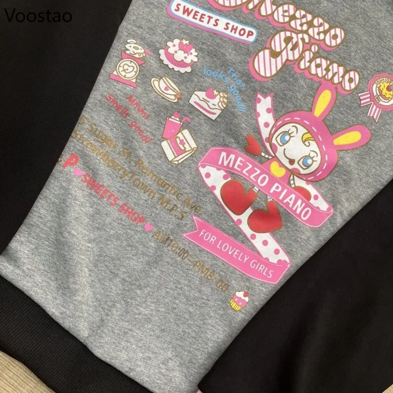 Japanese Y2k Aesthetic Lolita Sweatshirt Women Dark Gothic Cartoon Print Grunge Hoodies Autumn Sweet Streetwear Harajuku Tops
