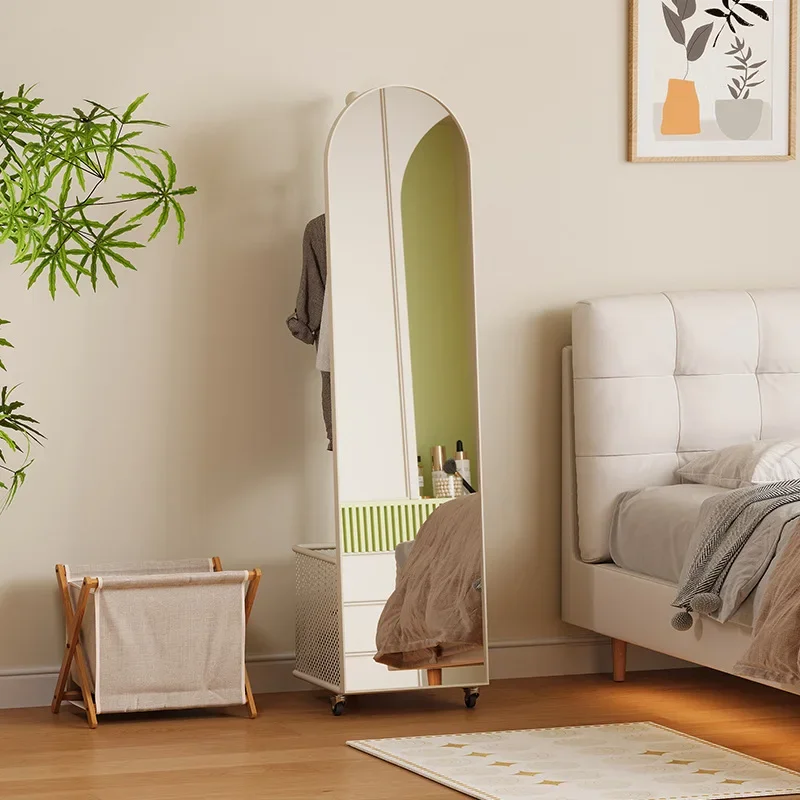 Full body fitting mirror moving rotating floor mirror coat rack integrated household bedroom storage