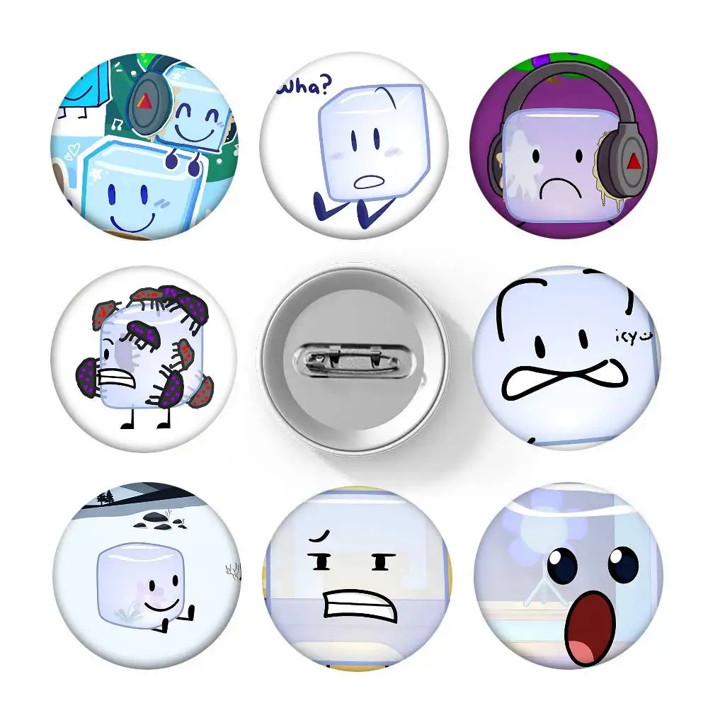 1 Stück Würfel-Cartoon-B-BFDI-Brosche im Cartoon-Stil für Rucksackdekoration, runde Emaille-Pins für Accessoires