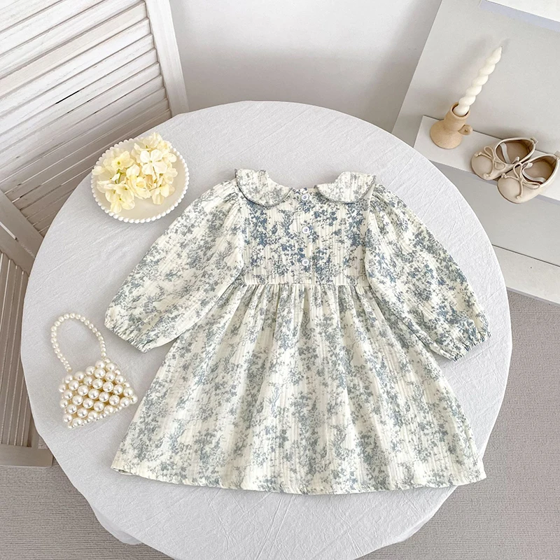 2026 Herbst Frühling Kinder Mädchen Kleid Langarm Gelb Bestickter Kragen Prinzessinnenkleid Koreanische Version Kleid – Detail 2