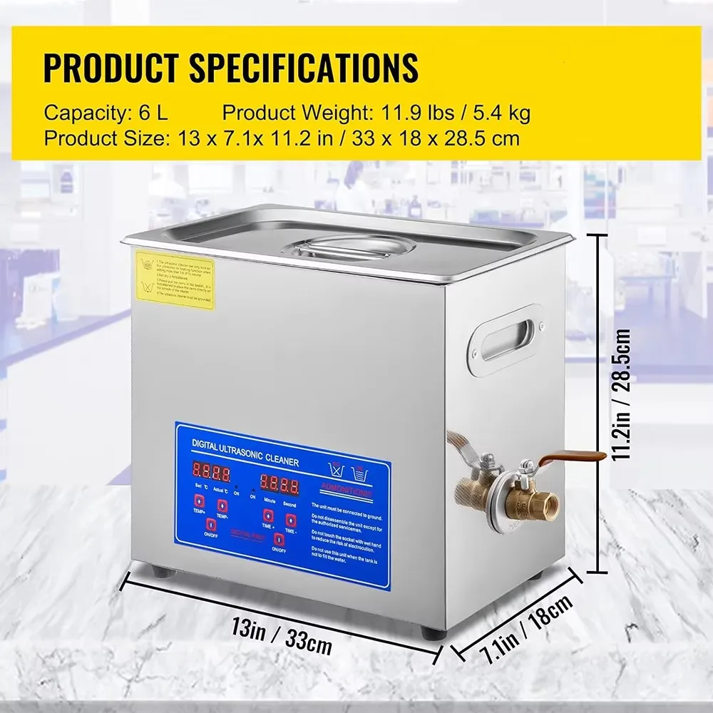 6L Digital Ultrasonic Cleaner Machine Stainless Steel Ultrasonic Cleaning Equipment Household Use Electric Dentures Instruments