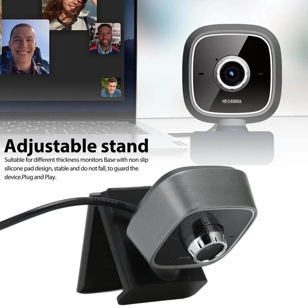 720P HD Webcam Built-in Mic Manual Focus CMOS Sensor USB Web Camera Clear Sound Pickup Anti Slip Silicone Base Smart Webcam