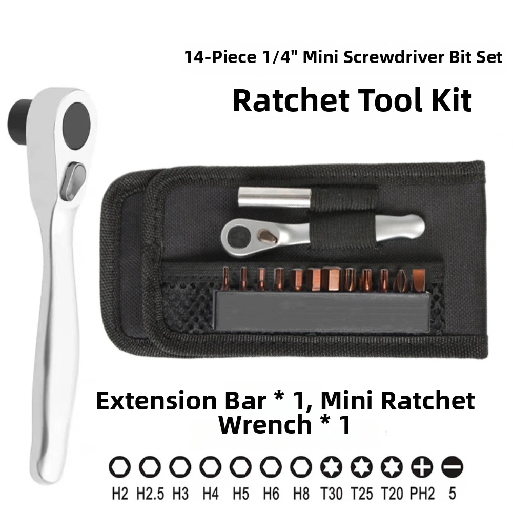 14-Piece Bike Tool Set for For MINI Cycles Alloy Steel Hex Keys Ratchet Wrench Magnetic Extension Rod Easy On-the-Go Use