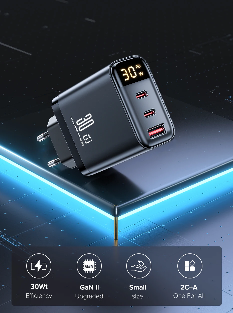 Tuodes 30W GaN USB Charger 3-Ports USB Type C Fast Charging PD3.0 Quick Charge Wall Adapter For iPhone 17 16 Samsung Xiaomi iPad