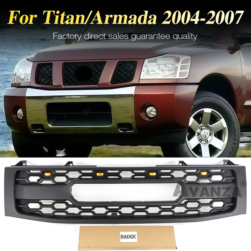 

Auto Parts Front Grille W/Light Fits For 2004 2005 2006 2007 Nissan TITAN/Armada Upper Radiator Grill