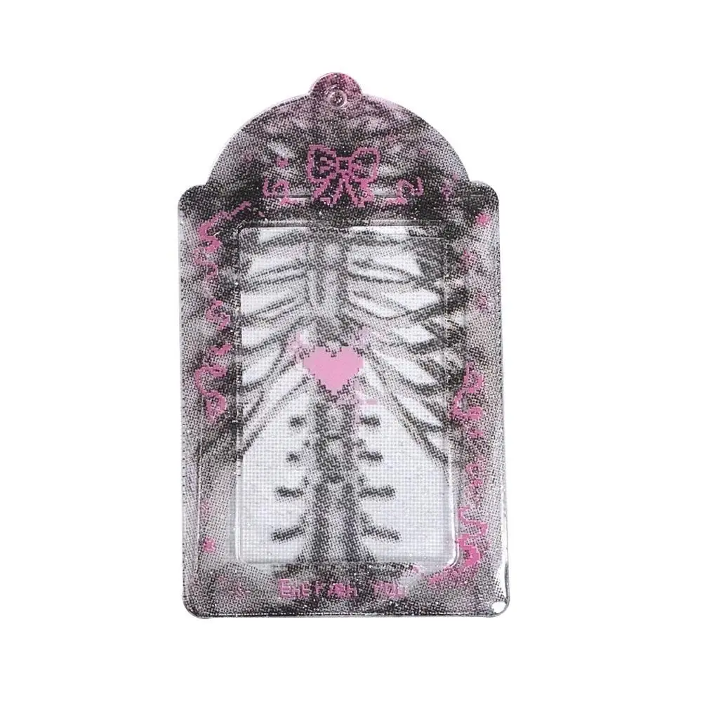 Rib X-ray Photocard Holder With Keychains Cute 3inch Cards Protect Sleeves Bowknot Students Key Chain Accessories Card Holder