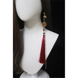 Ethnic Style Eye-catching Long Tassel Antique Copper Coin Earrings Without Ear Holes Han Dynasty Elements Ancient Style Earrings