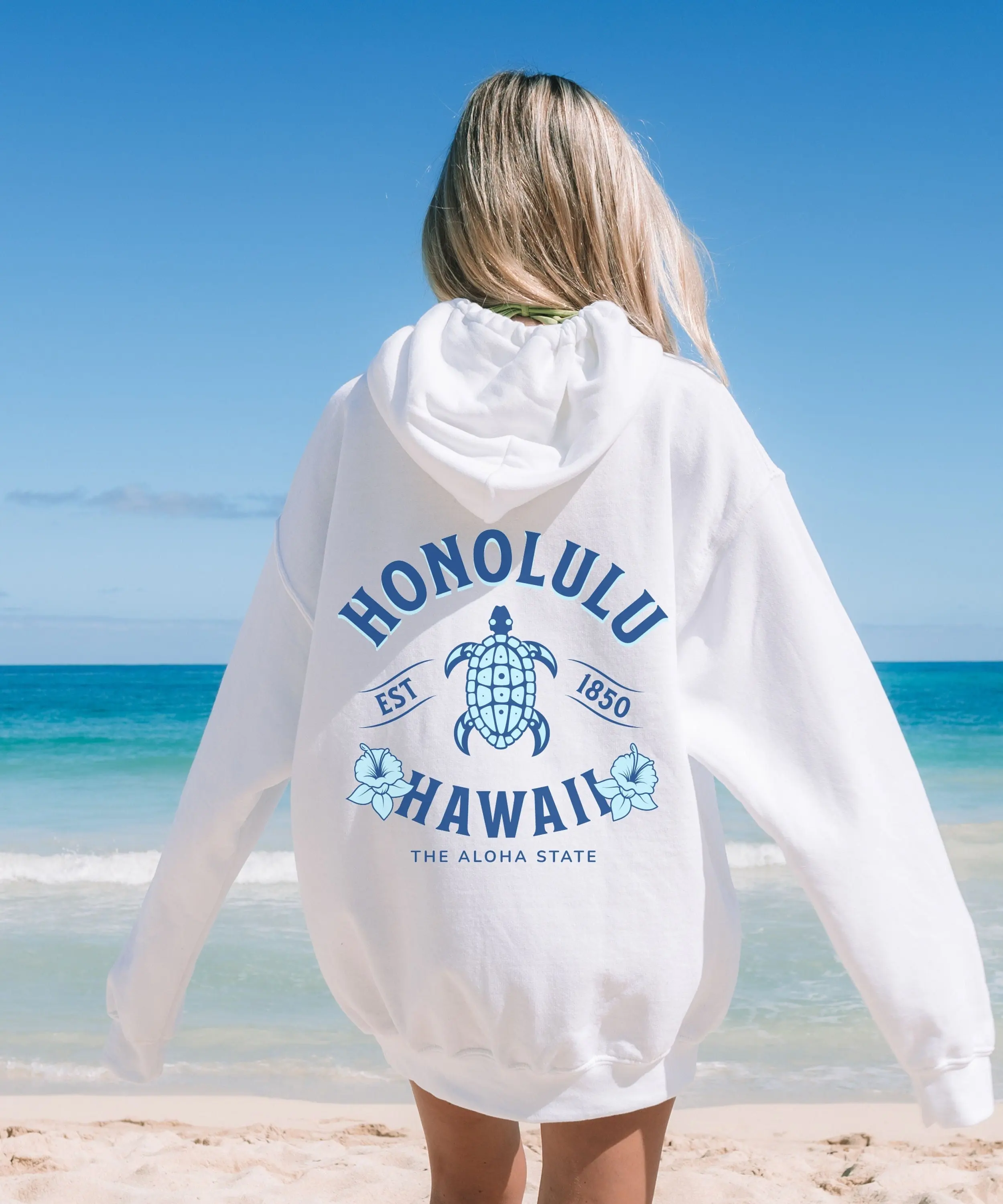 Hawaiian Hibiscus Flower Hoodie Honlulu Sweatshirt Woman clothing Beach Resort Spring and Autumn Casual Turtle Print Pullover