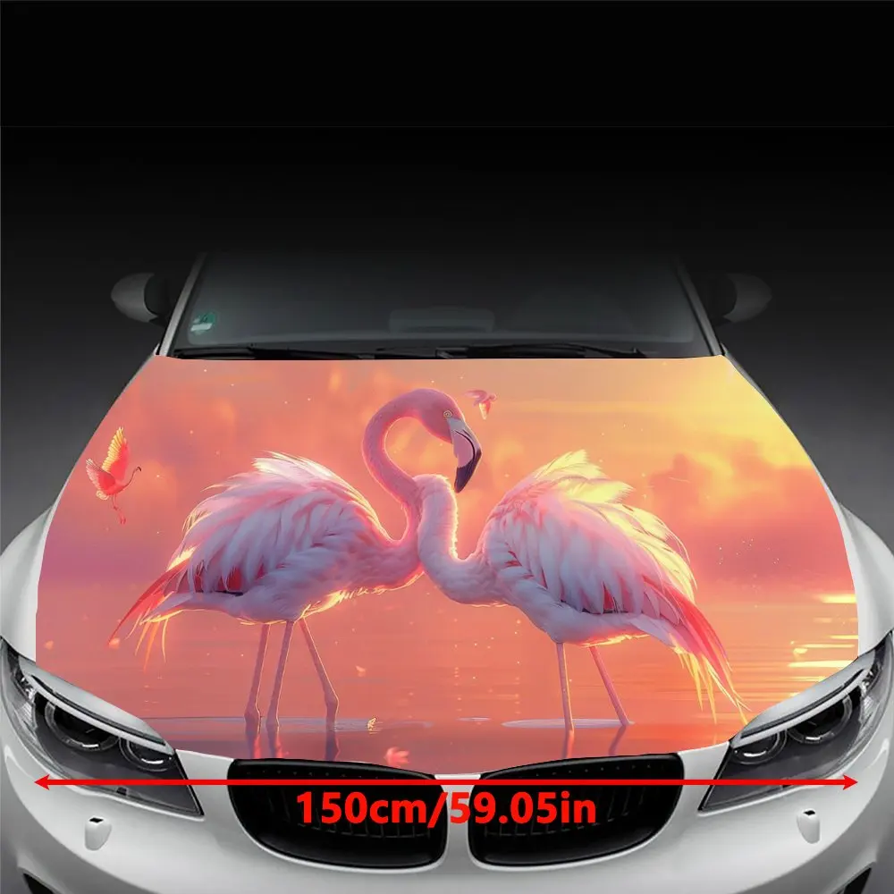 Orange Sky Pink Flamingo Print Car Hood Wrap Color Vinyl Sticker Truck Graphic Bonnet DIY Auto Accessories Decoration Decal