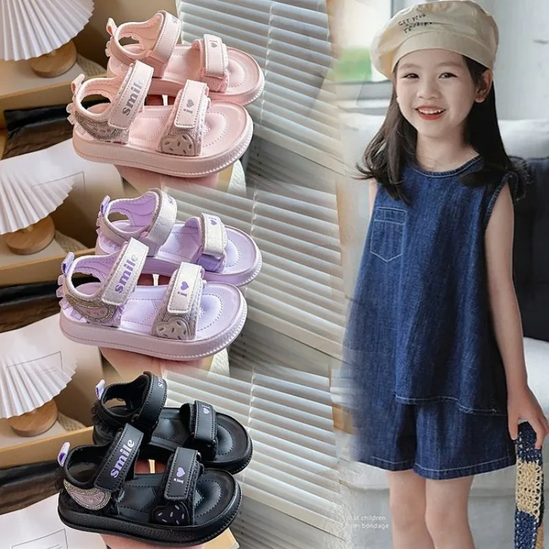 

2026 Summer New Style Girls' Beach Shoes - Solid Color Fashion Sport Model - Slip-On Children's Sandals - Soft Bottom Anti-Slip