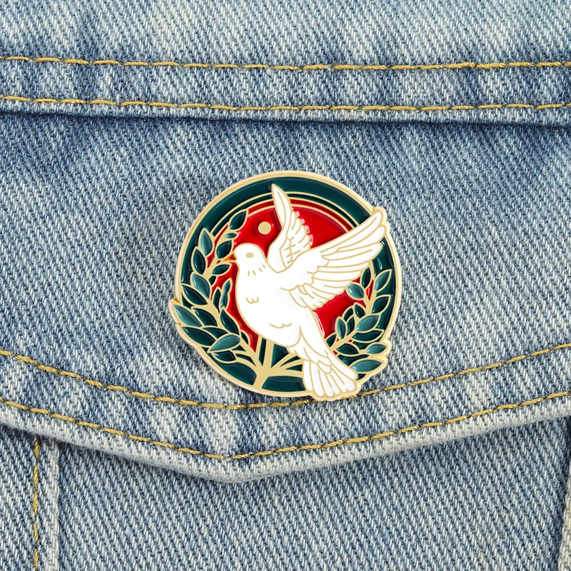Alfileres esmaltados de paloma de la paz, broches de rama de olivo rosa, insignia de solapa, joyería de la paz del mundo Anti-guerra, regalo para amigos