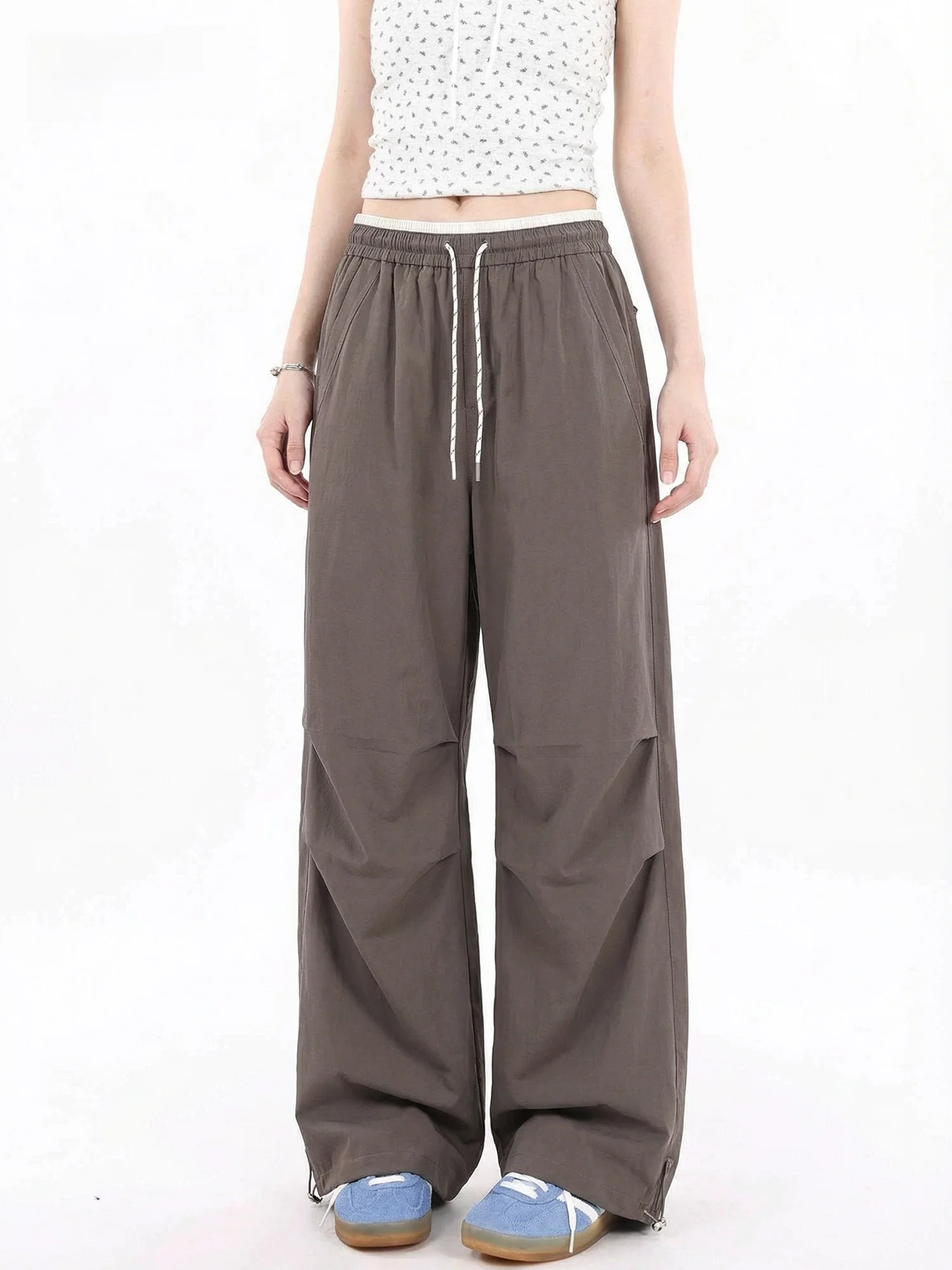 

Американские брюки с высокой талией свободного кроя, быстросохнущие, для работы, женские, повседневные, широкие штанины, весна-лето, новинка