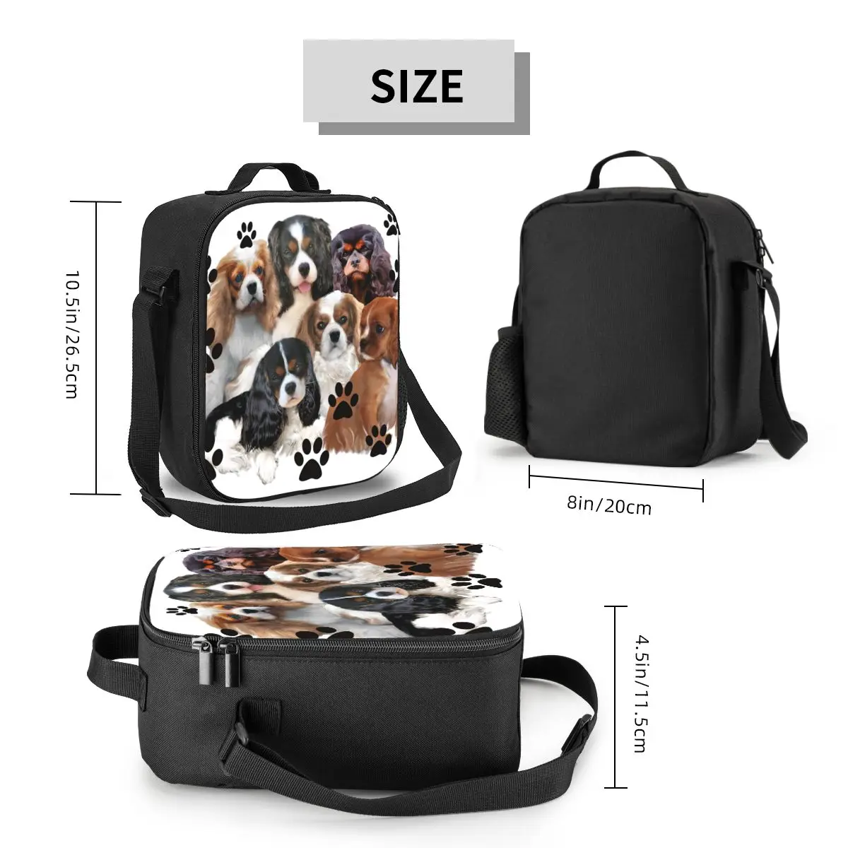 Custom Cavalier King Charles Spaniel Familie Groep Draagbare Lunchboxen Lekvrij Hond Koeler Thermisch Voedsel Geïsoleerde Lunchtas