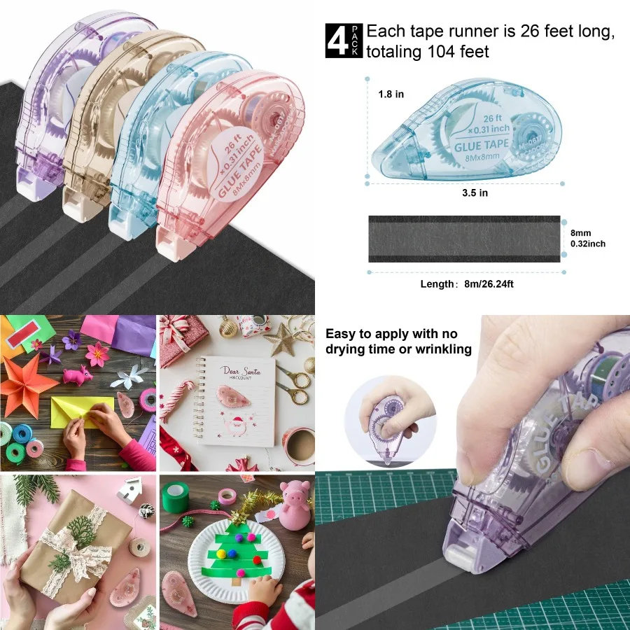 

Glue Tape for Scrapbooking Scrapbook Tape 4 Pcs Double Sided Tape Roller for Crafts 26 Ft x 0.31 In Tape Runner Junk Journal Su
