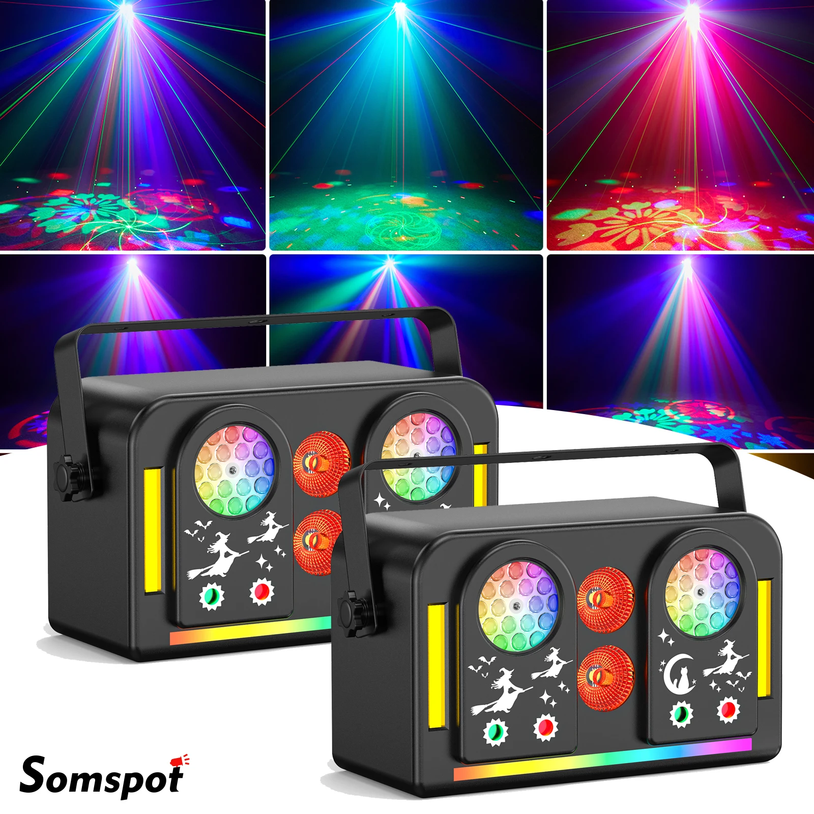 Somspot 2PCS 7-in-1 Effect Stage Light RGB Colorful LED Strobe Lights DMX512 for DJ Disco Party Christmas Club Wedding Birthday