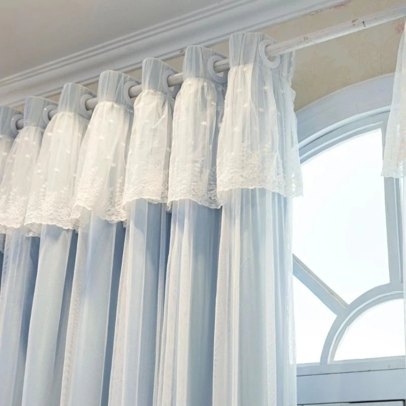 Double Layer Blackout French Cream Princess Style Curtains for Bedroom Living Room Girl Dream Thermal Insulated Drapes Ready