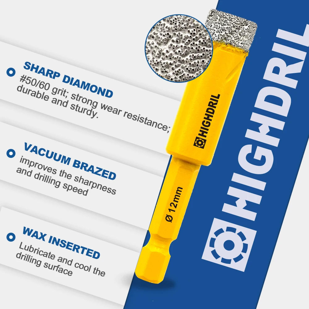 HIGHDRIL Trockendiamant-Bohrer-Set 6-14mm für Fliesen, Marmor, Granit, Keramik, Lochsäge mit Schnellwechsel-Schaftkernbohrer – Detail 8