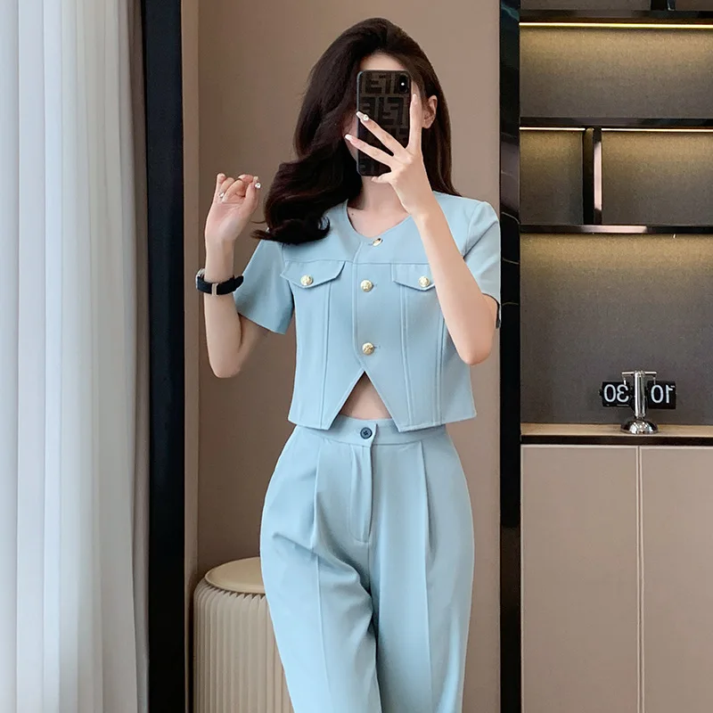 

2024New Short-Sleeved Suit for Women Spring and Summer Fashion Western Style Youthful-Looking Small Short Business Suit