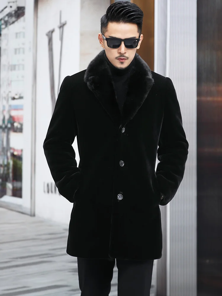 

Cashmere Men's Coat Mid-Length Alpaca Plush Marten Overcoats Mink Suit Collar Fur Integrated Thickened down