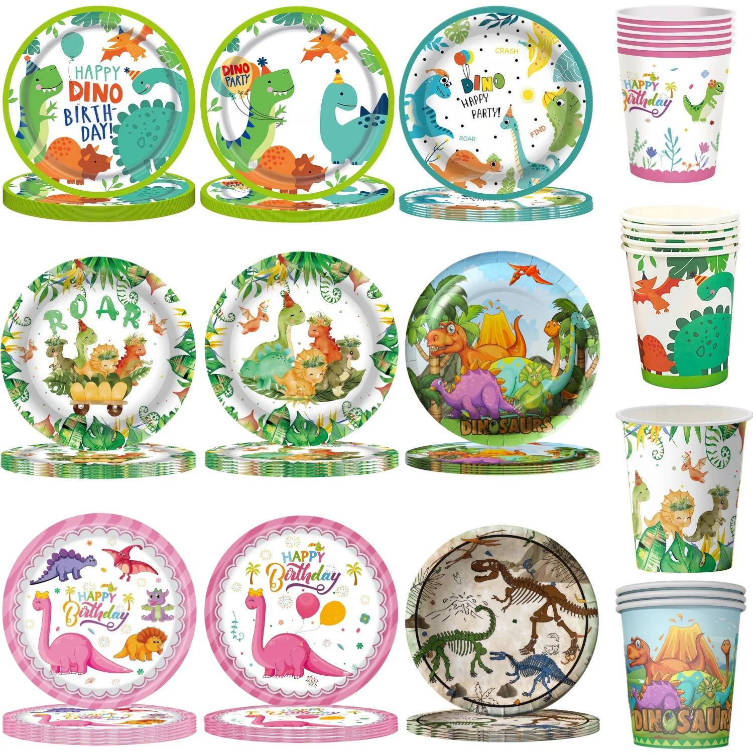 7/9inch Dino Paper Plate Birthday Party Decoration Dino Cups Cardboard Dinosaur Plates and Glasses Baby Shower Dino Party Favors