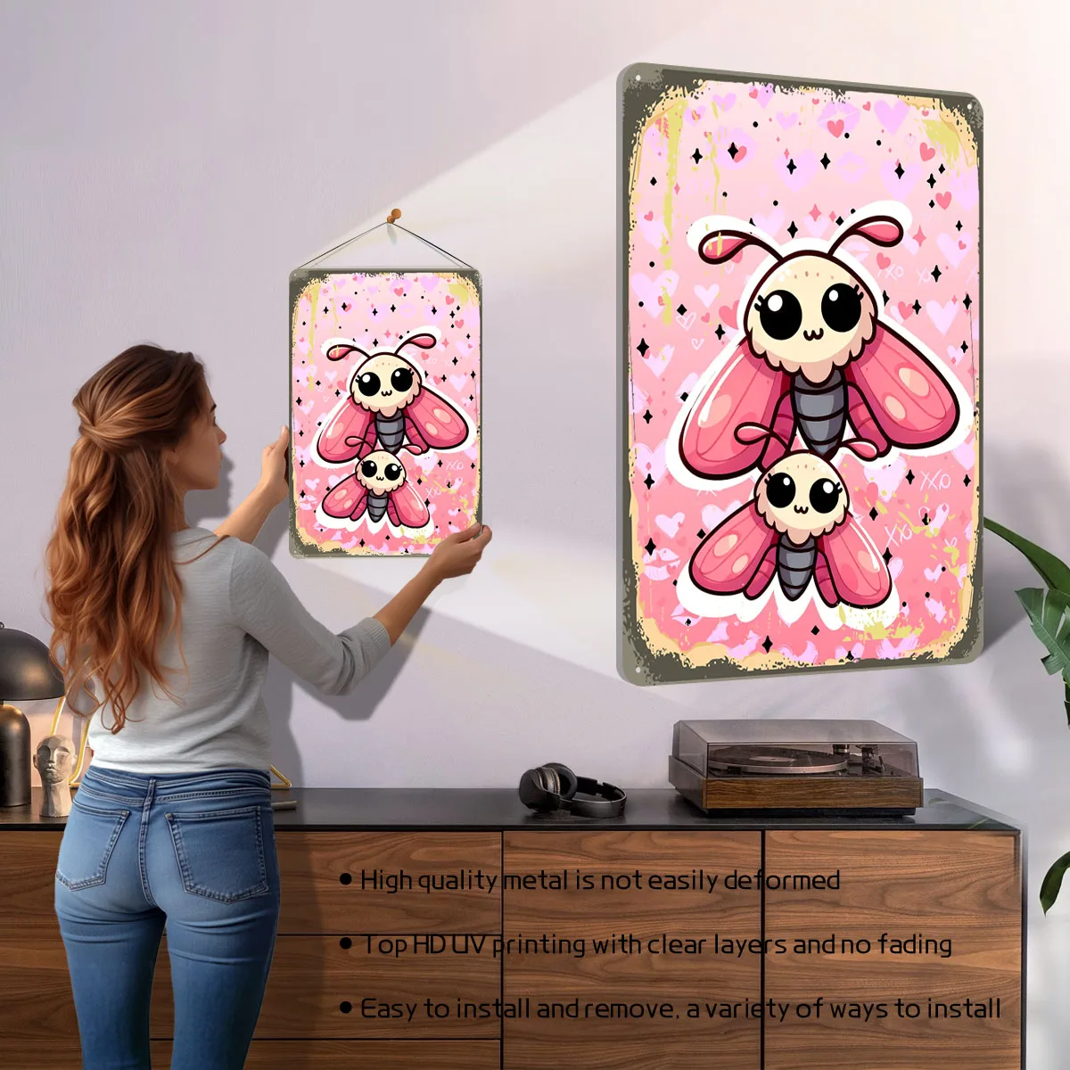 لطيف الوردي العث المعادن ملصق غرفة الزينة تخصيص معدن القصدير علامات للأطفال غرفة الديكور صور عناصر الجدار الديكور #2