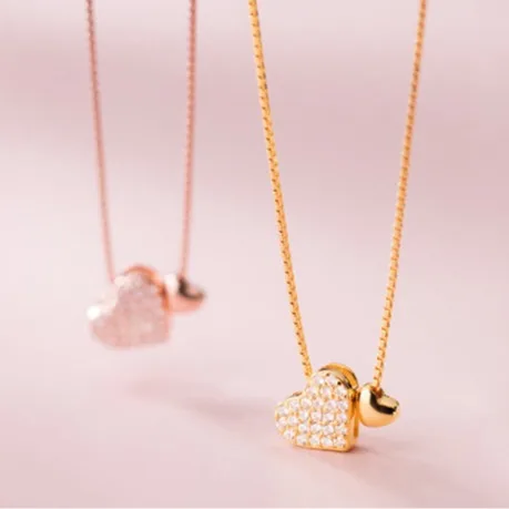 Necklace for Women, Korean Version, Small, Fresh, Sweet, Diamond Studded, Heart-shaped Box, Chain, Ladies' Neck Decoration