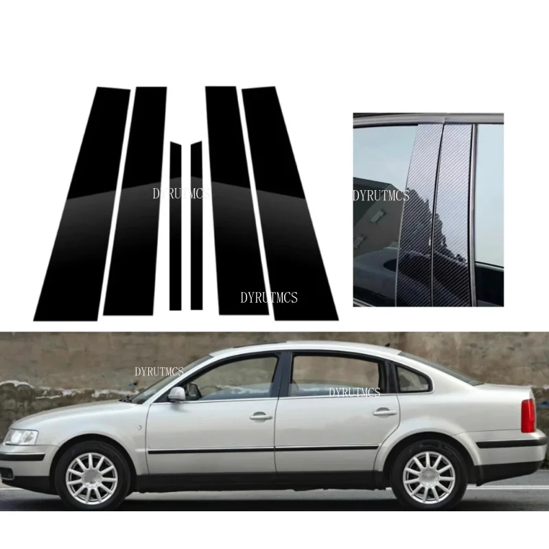 6pcs Glossy Black Pillar Posts Fit For Volkswagen VW Passat B5 2002-2005 Window Door Column B C Sticker Cover Trim Silver Carbon
