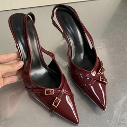 Mode Vrouwelijke Sandalen Rode Mode Hakken Vrouwen Pompen Schoeisel Slingbacks Schoenen Voor Puntschoen Gesp Dames Hakken Schoen