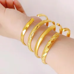 Romantic Open Sky Star Smooth Face Bangle 18K Gold Bracelet for Women Wedding Engagement Charm Gold Color Fine Jewelry Gifts