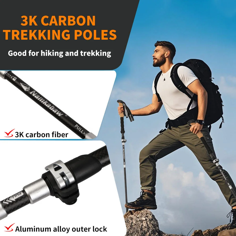 

3kUltralight Outdoor Folding Trekking Poles Hiking Pole Collapsible Quick Lock Stick Carbon Fiber Poles
