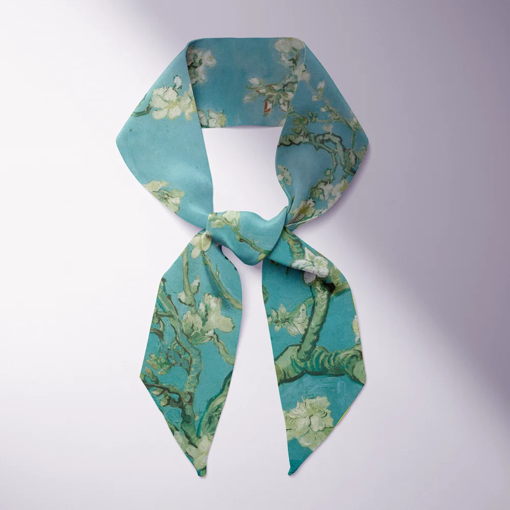 New Oil Painting Hair Scarf Fashion Women Headband Brand Silk Scarf Bag Skinny Scarves Design Wrist Towel Foulard Neckerchief