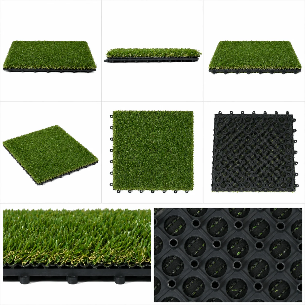 Afbeelding 9: Kunstgrasmat 10 Stuks 30x30cm, 25mm Pile Hoogte, Realistisch Groen, Drainage, 11K Vezels/m2