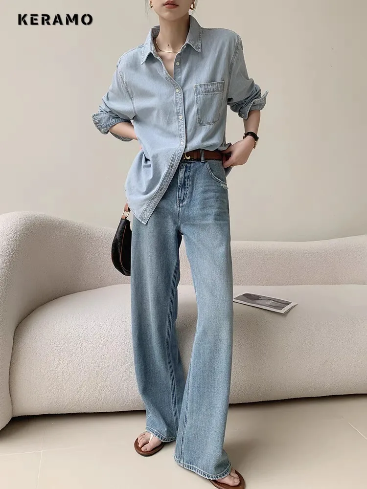 

Vintage High Waist Straight Y2K Wide Leg Jeans Women's Casual 2000s Blue Pants Baggy American Grunge Street Washed Denim Trouser