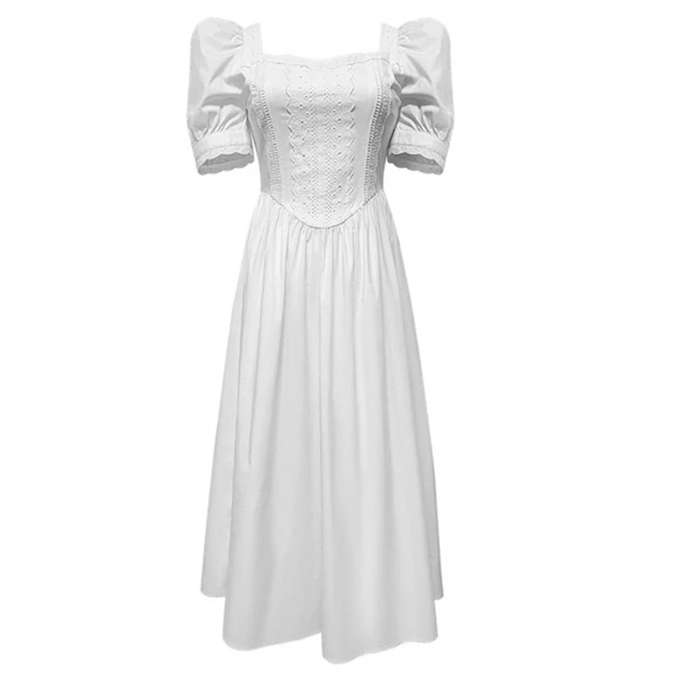 Elegant White Shirt Dress Initial Sweetness Design Summer High-End Feel A-Line Skirt Women's Casual Pure Color Bubble Sleeve