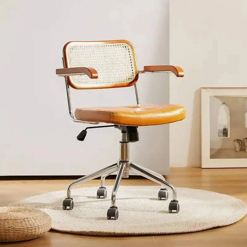 

Новый ретро бамбуковый стул с плетеной спинкой из ротанга, офисный вращающийся на 360 градусов и подъемный компьютерный стул, офисный стул для учебы, одноместный стул