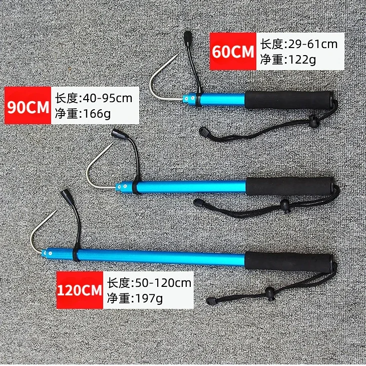 1pcs Telescopic Fishing Gaff 60/90/120cm Scalable Fish Grip Stainless Steel Aluminum Spear Hook Tack Fishing Tackle Pesca Tools