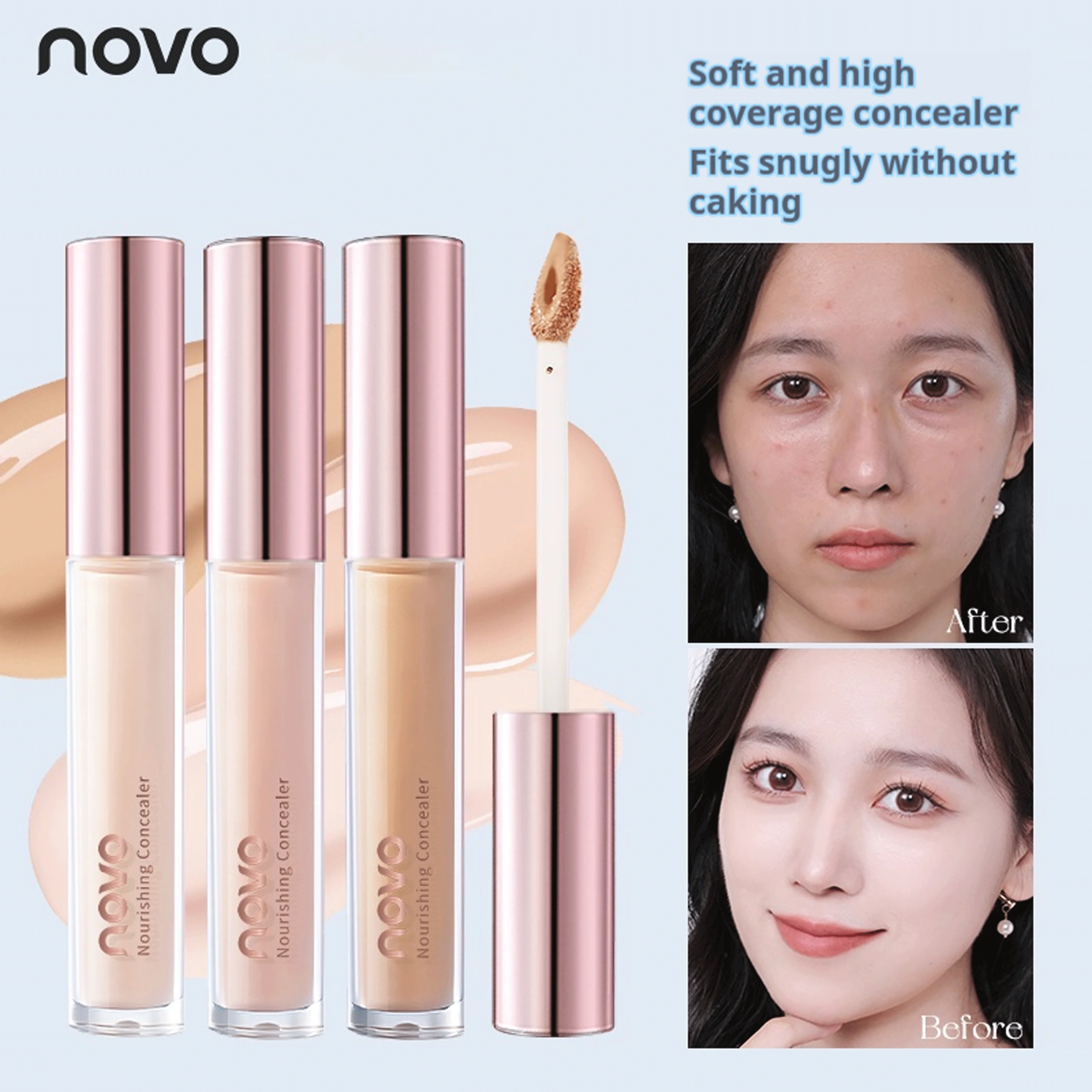 NOVO Korektor i serum rozświetlające koryguje koloryt skóry, kryje niedoskonałości, modeluje kontury twarzy.